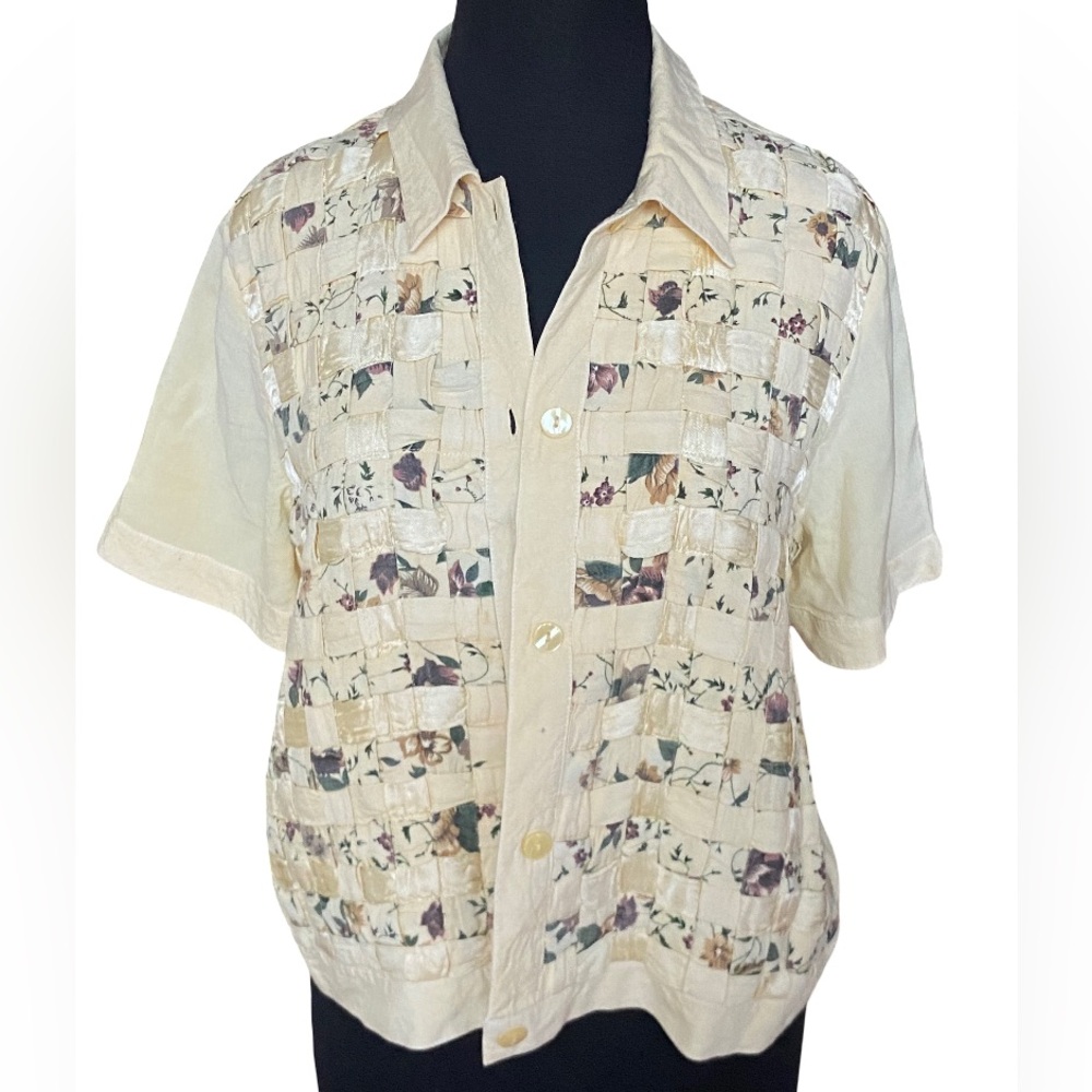 Vintage Y2K Country Wear Lonnie G Star butter yellow patchwork top petite small